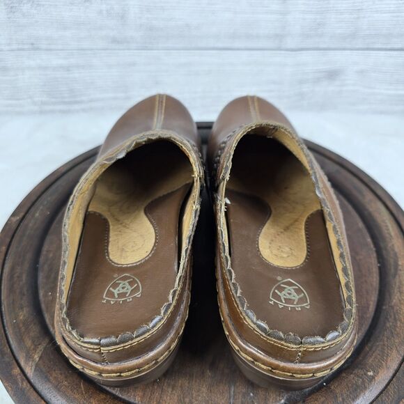 Ariat Brown Leather Clogs Embossed Detail Womens Sz 6.5 Western Comfort - Picture 4 of 9